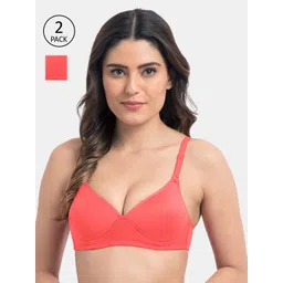 KOMLI Pack Of 2 Coral Red Solid Non-Wired Lightly Padded Everyday Bra K-9555-2PC-CRL-28B-picture-41