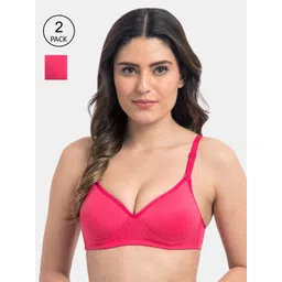 KOMLI Pack Of 2 Pink Solid Non-Wired Lightly Padded Everyday Bra K-9555-2PC-DPK-28B-picture-20