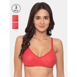KOMLI Pack Of 3 Coral Red Solid Non-Wired Non Padded Everyday Bra-picture-21