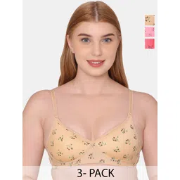 KOMLI Pack of 3 Floral Printed Full Coverage Lightly Padded T-shirt Bra-All Day Comfort-picture-30