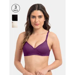 KOMLI Pack of 3 Purple & Black T-shirt Bras Lightly Padded-picture-26