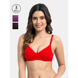 KOMLI Red & Magenta Pack of 3 T-shirt Bra Lightly Padded K-9555-3PC-RD-MG-BLK-picture-11