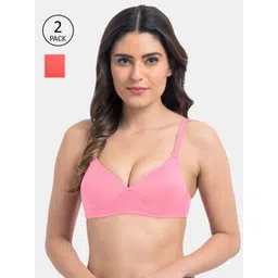 KOMLI Women Pack Of 2 Coral & Pink Non Wired Lightly Padded T-Shirt Bra image 1