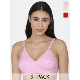 KOMLI Women Pack Of 3 Full Coverage Super Non Padded Cotton All Day Comfort Minimizer Bras-picture-37