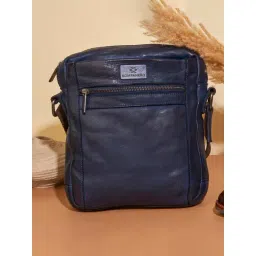 KOMPANERO Aaron Blue Leather Solid Cross Body Bag-picture-21