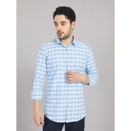KOMPANION Men Gingham Checks Spread Collar Cotton Casual Shirt-picture-17