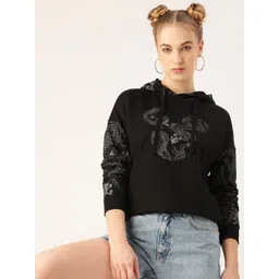 Kook N Keech Disney Women Black & White Mickey Mouse Printed Hooded Sweatshirt-picture-32