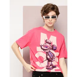 Kook N Keech Disney Women Mickey Mouse Printed Drop-Shoulder Sleeves Oversized T-shirt-picture-17