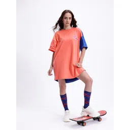Kook N Keech Colourblocked Drop-Sleeves Cotton Street T-shirt Dress with Graphic Prints-picture-13
