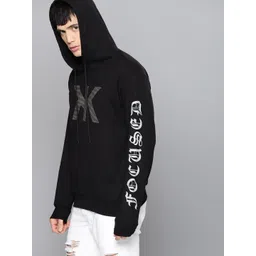 Kook N Keech Men Black Rubber Print Hooded Sweatshirt-picture-29