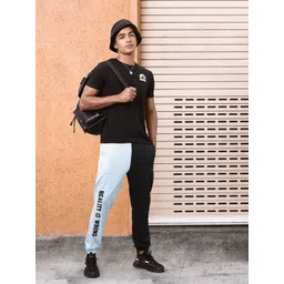 Kook N Keech Men Jet Black & Blue Mid-Rise Dynamic Blocking Joggers-picture-32