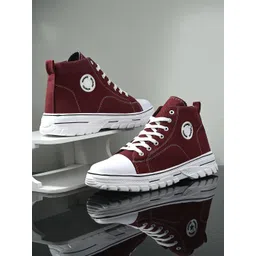 Kook N Keech Men Maroon And White Comfort Insole Mid-Top Sneakers-picture-28