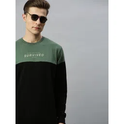 Kook N Keech Men Olive Green & Black Colourblocked Pullover Sweatshirt-picture-19