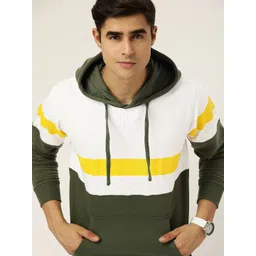 Kook N Keech Men Olive Green Colourblocked Hooded Sweatshirt-picture-21