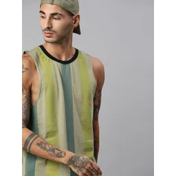 Kook N Keech Men Olive GreenBlue Striped Round Neck Pure Cotton Oversized T-shirt-picture-25