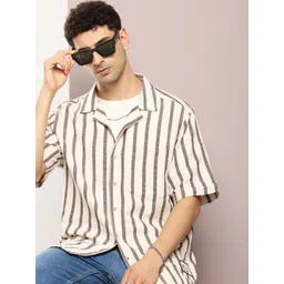 Kook N Keech Men Premium Striped Cuban Collar Relaxed Fit Pure Cotton Casual Shirt-picture-28