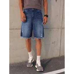 Kook N Keech Men Urban Grunge Skater Fit Ripped Light Faded Frayed Denim Shorts-picture-12