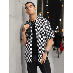Kook N Keech Monochrome Checkerboard Oversized Casual Shirt-picture-34