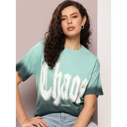 Kook N Keech Oversized Fit Typography Printed Dyed Effect Pure Cotton T-shirt-picture-10