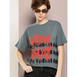 Kook N Keech Pure Cotton Typography Printed Dyed Drop-Shoulder Sleeves Oversized T-shirt-picture-32