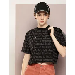 Kook N Keech Typography Printed Drop-Shoulder Sleeves Pure Cotton Boxy Crop T-shirt-picture-17