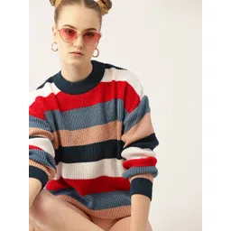 Kook N Keech Women Navy Blue & Red Striped Pullover-picture-16