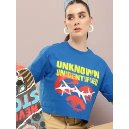 Kook N Keech Women Typography Printed Drop-Shoulder Sleeves Boxy Crop T-shirt-picture-16