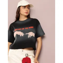 Kook N Keech Marvel Oversized Fit Graphic Printed Cropped Pure Cotton T-shirt image 1