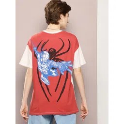 Kook N Keech Marvel Spider Man Printed Colourblocked Oversized T-shirt image 4