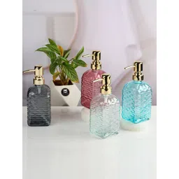 Kookee Blue & Grey 2 Pieces Textured Glass Soap Dispenser-picture-37