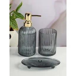 Kookee Grey & Gold Toned 3 Pieces Textured Glass Bath Accessories Set-picture-20