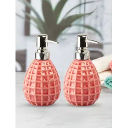 Kookee Orange 2 Pieces Ceramic Textured Glossy Contemporary Soap Dispenser-picture-39