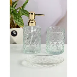 Kookee Transparent 3 Pieces Textured Glass Soap Dispenser-picture-12