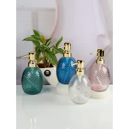 Kookee Transparent & Pink 2 Pieces Textured Glass Soap Dispensers 375ml-picture-30