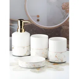 Kookee White 4 pieces Abstract Ceramic Bath Accessories Set-picture-35