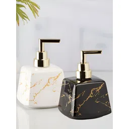 Kookee White and Black 2 Pieces Abstract Printed Ceramic Soap Dispensers-picture-34