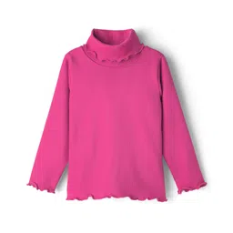 kookie kids india Kookie Kids Cotton Spandex Knit Full Sleeves Solid Color Turtle Neck T-Shirt - Pink-picture-21