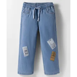 kookie kids india Kookie Kids Denim Full Length Jeans with Badge Prints Elasticated Waist and Drawcord - Blue-picture-25