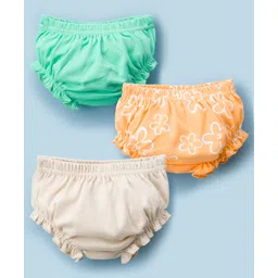 kookie kids india Kookie Kids Interlock Knit Bloomers With Floral Print Pack of 3 - Orange Cream & Green-picture-17