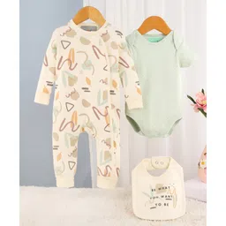 kookie kids india Kookie Kids Interlock Knit Full Sleeves Printed Romper & Onesie with Bib - Multicolor-picture-24