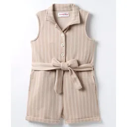 kookie kids india Kookie Kids Knit Sleeveless Striped Front Open Jumpsuit - Beige-picture-27