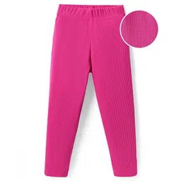 kookie kids india Kookie Kids Rib Cotton Elastane Knit Full Length Solid Legging With Elasticated Waist - Fuchsia-picture-23