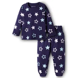 kookie kids india Kookie Kids Single Jersey Knit Full Sleeves Co-ords Night Suit With Star Print - Navy Blue-picture-24