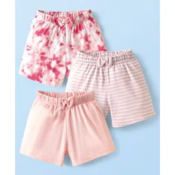 kookie kids india Kookie Kids Single Jersey Knit Shorts with Tie Dye Design and Bow Applique Pack of 3 - Pink-picture-10