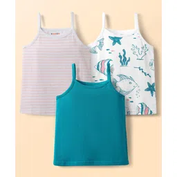 kookie kids india Kookie Kids Single Jersey Knit Sleeveless Striped & Fish Printed Slips Pack of 3 - Multicolor-picture-19