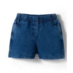 kookie kids india Kookie Kids Solid Denim Shorts With Elasticated Waist & Pockets - Navy Blue-picture-25