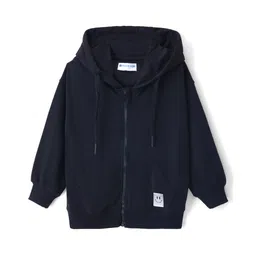 kookie kids india Kookie Kids Terry Knit Full Sleeves Solid Color Hooded SweatJacket - Black-picture-14