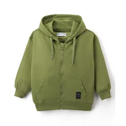 kookie kids india Kookie Kids Terry Knit Full Sleeves Solid Color Hooded SweatJacket with Kangaroo Pocket - Olive Green-picture-12