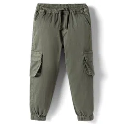 kookie kids india Kookie Kids Twill Woven Full Length Solid Colour Cargo Pant - Green-picture-12
