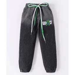 Kookie Kids Denim Full Length Bear Embroidered & Draw Cords Detailing Jeans - Black-picture-10